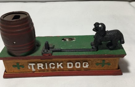 Vintage Trick Dog Mechanical Cast Iron Bank