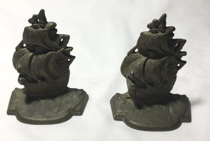 Vintage Cast Iron Spanish Galleon Ship Bookends