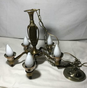 Vintage Art Deco Brass 5 Arm Chandelier