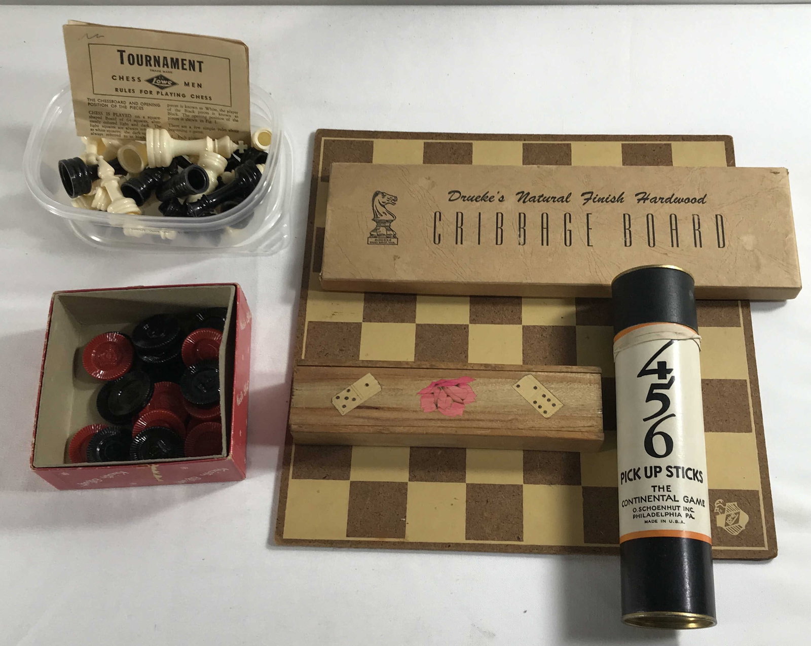 Collection of Games included: chess, checkers,: playing board, cribbage board, pick up sticks and backgammon