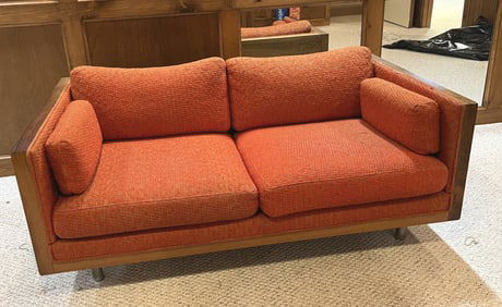 Midcentury-Modern Orange Rosewood Case Loveseat