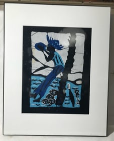Painting on Cloth Man Leaning on Tree Drinking