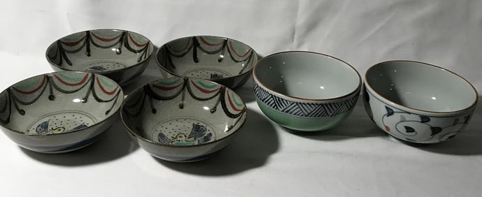 Asian Motif Pottery Bowls (6)
