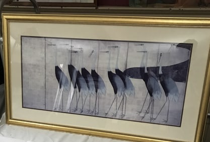 CRANES One of a Pair by Ito Jakuchu Framed Scroll