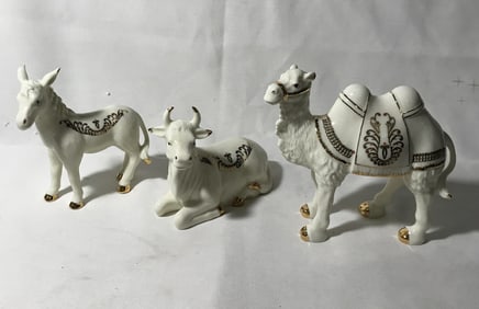 Set of 3 Jade Porcelain Animals, camel donkey