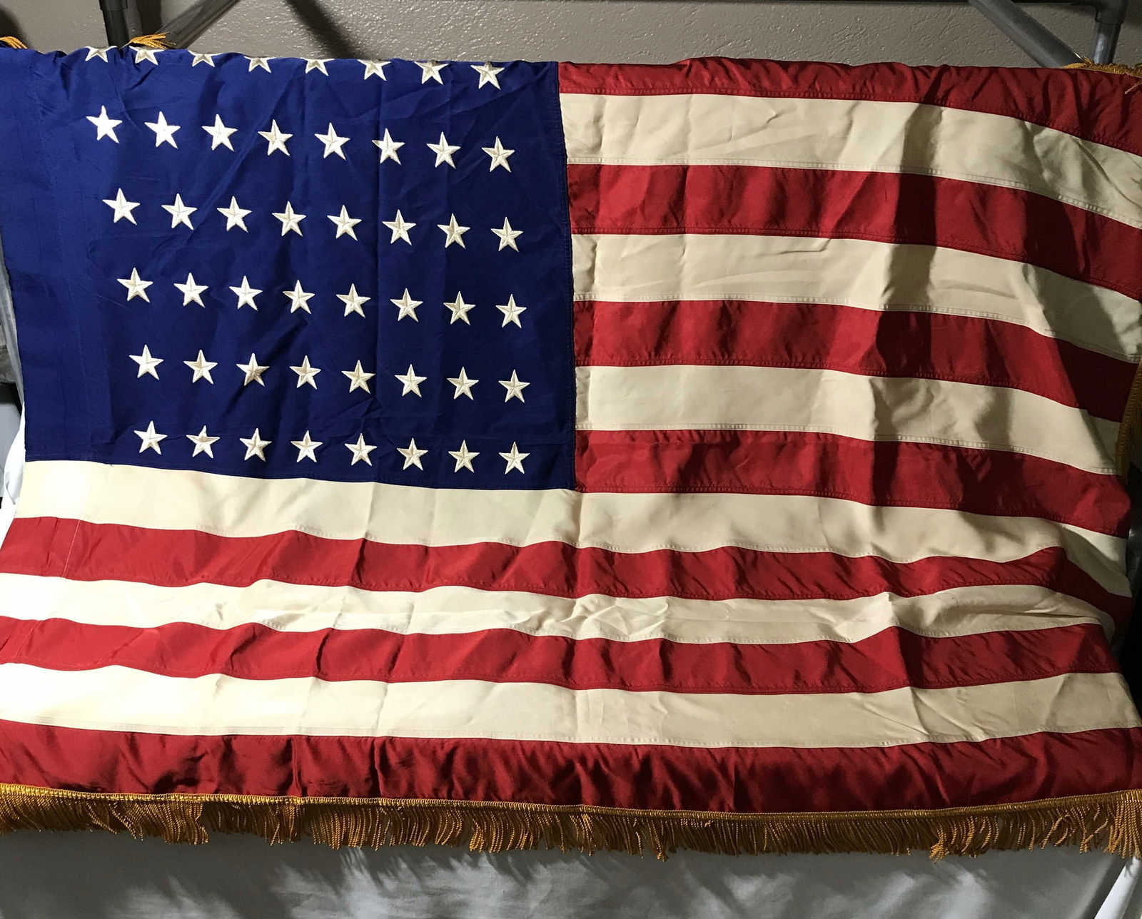 48 Star American Flag with Fringe: measures 50 x 36 inches