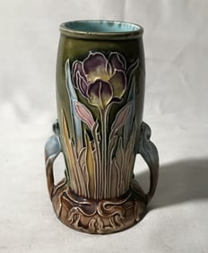 Art Nouveau Aajolica Glaze Double Handle Vase