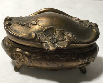 Antique Brass Nouveau Hinged Casket Jewelry Box