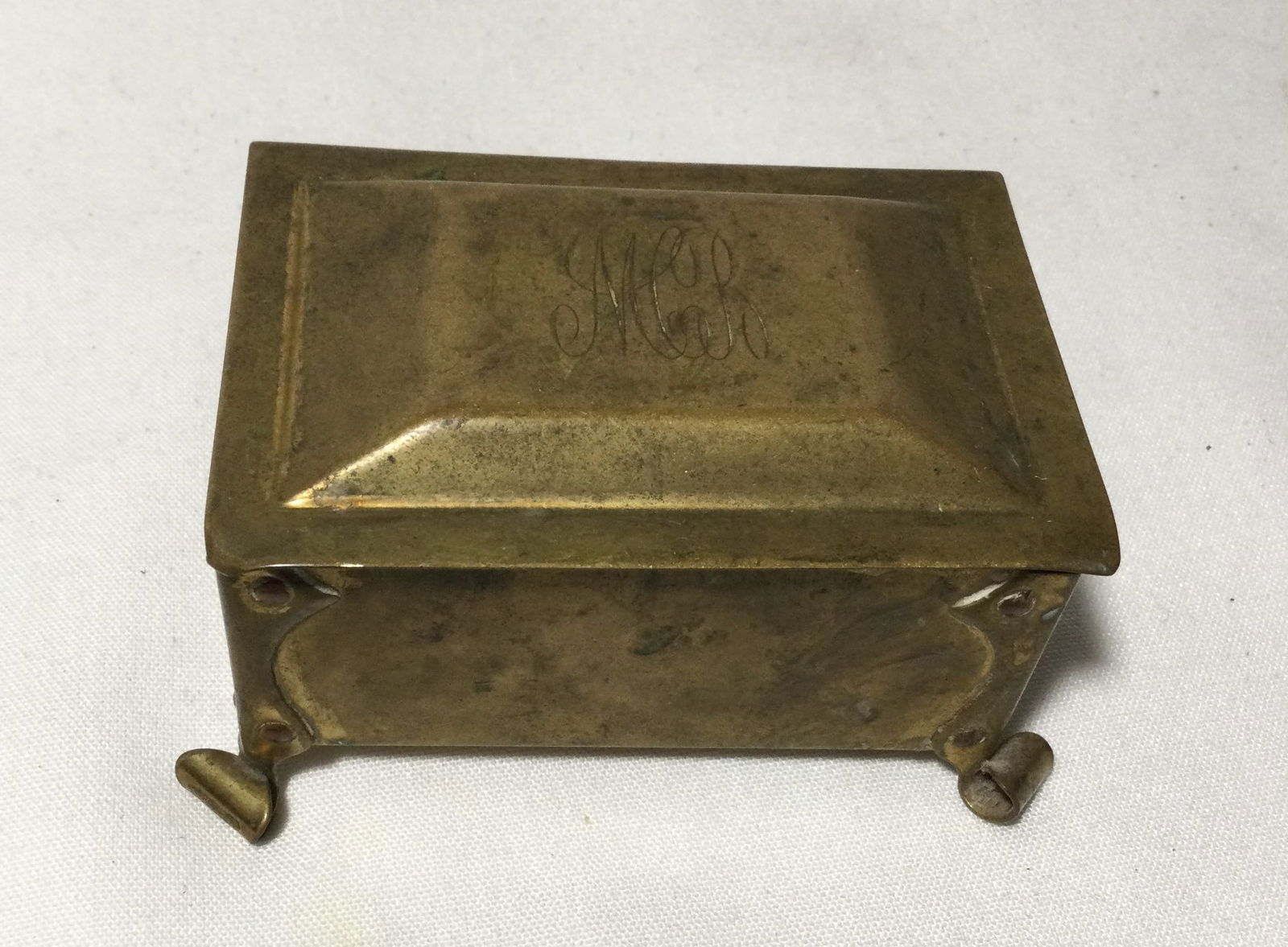 Victorian Brass Stamp Box -Footed Hinged (1 of 6)