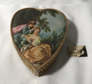 Vintage SCHMID Heart Shaped Jewelry Music ox