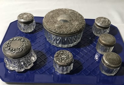 Vanity Glass Cosmetic Jars w/ Decorative Lids