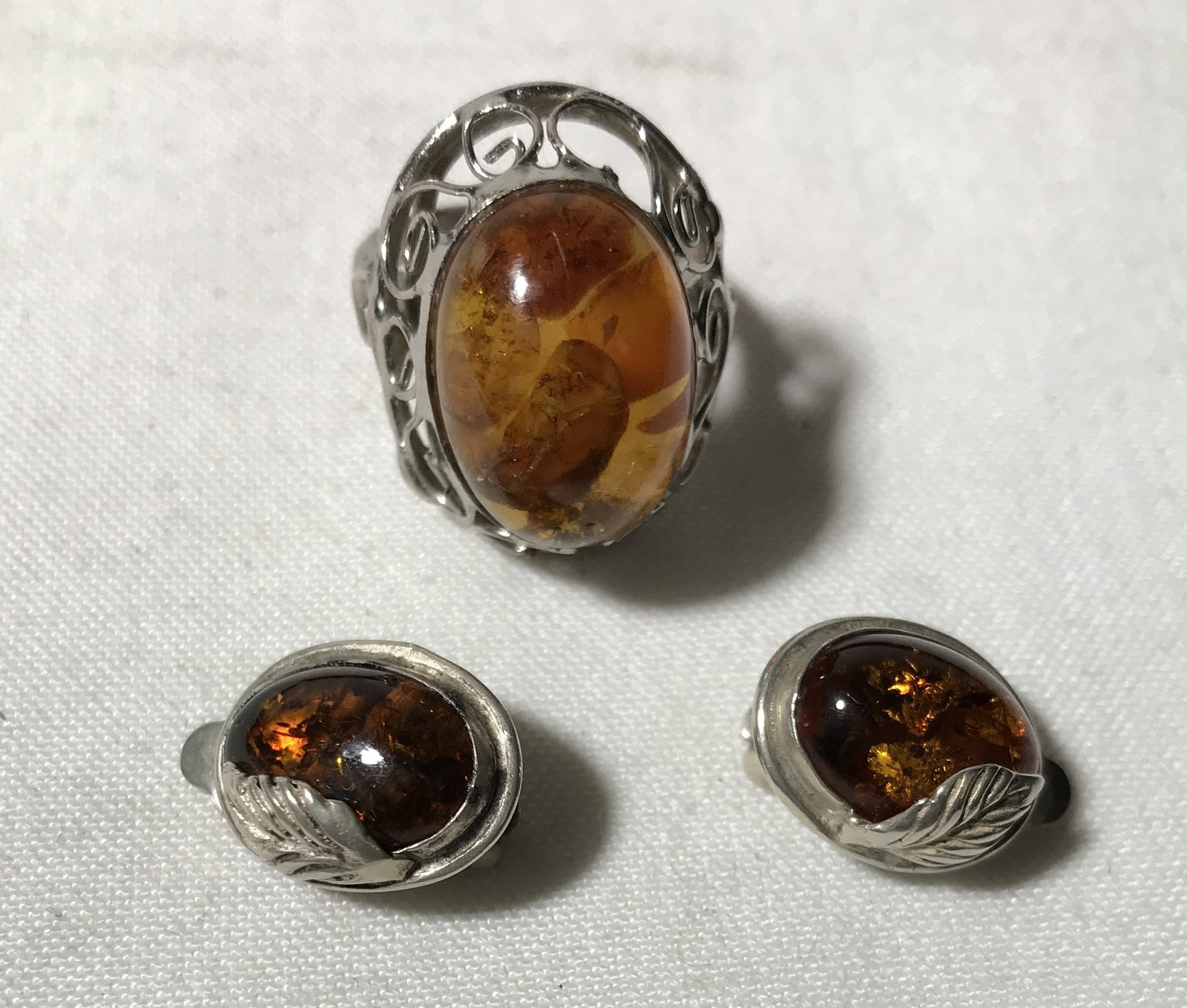 Sterling Earrings with Amber Ring: .