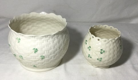 Belleek Planter & Basket - Shamrock Design