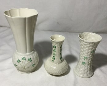 BELLEEK Shamrock Vases (3)