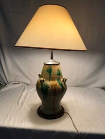 Ceramic Vase Table Lamp w/ Wooden Base