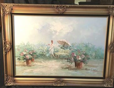 Lady in Her Garden by CHARLOT Oil on Canvas