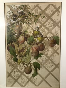 G Leonce 1886 Birds Picking Grapes Lithograph