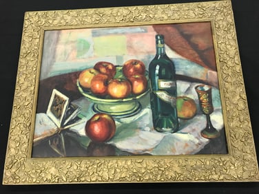 Signed Still Life Oil on Board 1937 w/ Wood Frame