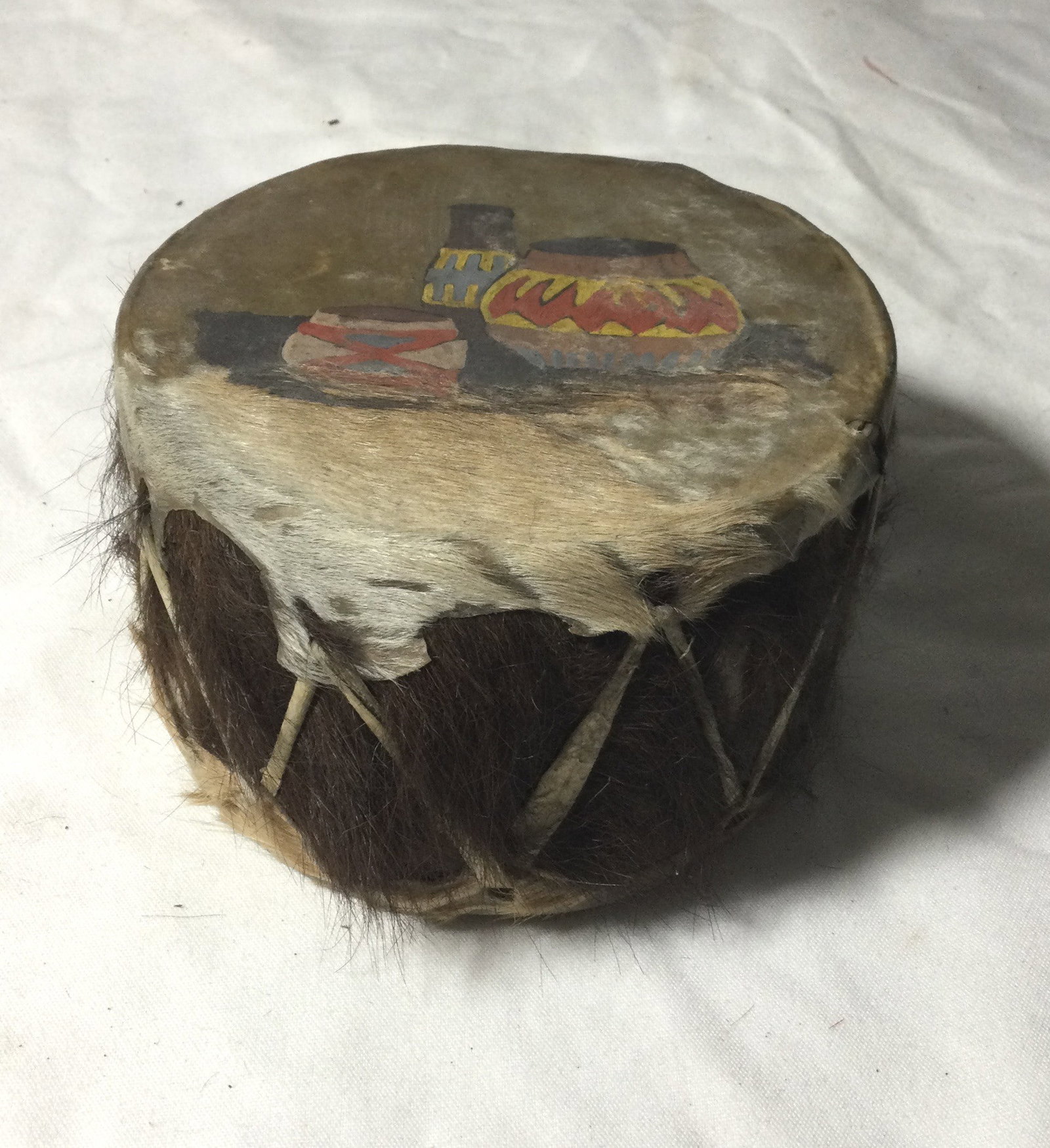 Vintage Native American Drum: Measures 5 inches across and 3 inches height