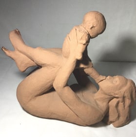 Clay Mother w/ Child Sculpture