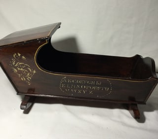 Antique Doll Cradle w/ Alphabet Motif