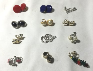 Lot of clip on and screw back earrings 12 pair