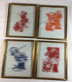 Asian Art Etched Glass (White Background) 8 total