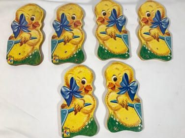 Chick Basket Cart Wood & Litho Pull Toys (6)