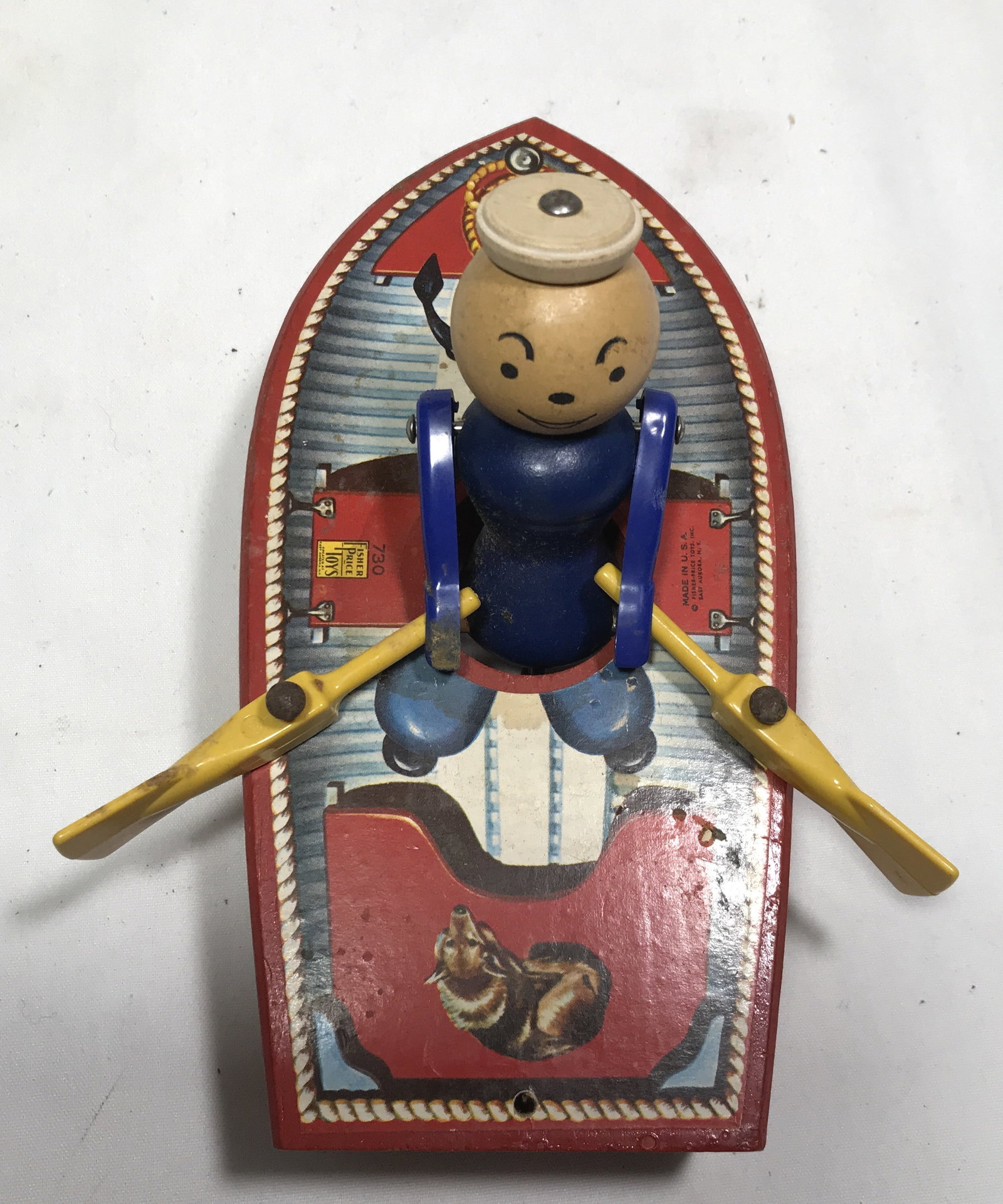 Fisher Price Wooden Boat Toy on Wheels: Measures L: 8 inches W: 4 inches H: 4 inches