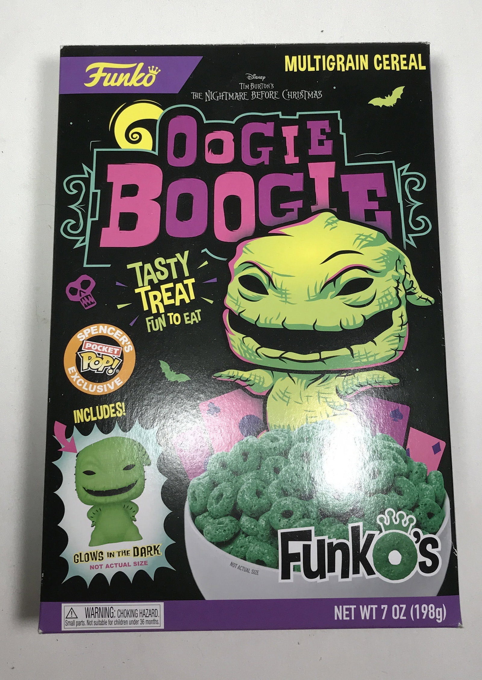 Oogie Boogie Cereal Unopened: Figurine inside, Cereal itself expired, From The Nightmare Before Christmas.