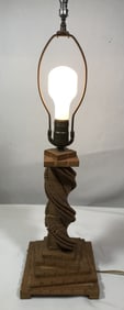 Mid-Century Modern Spiral Wooden Table Lamp