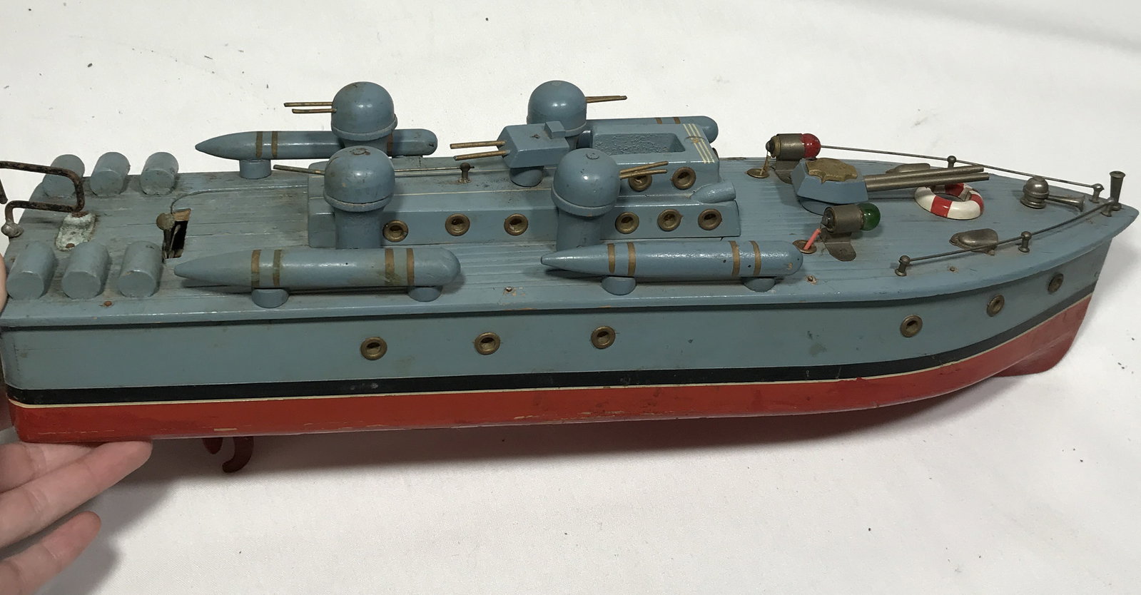Vintage Torpedo Boat: Measures L: 16 inches W: 4 inches H: 3 inches, Top comes off