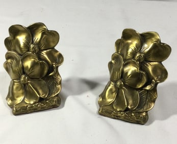 Brass Bookends with Flower Design
