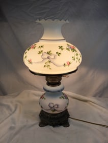 Vintage Glass Shade Floral Lamp