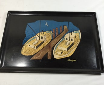 Vintage COUROC of Monterey Tray Boats in Harbor