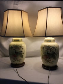 Chinese Style Porcelain Ginger Jar Lamps (pair)