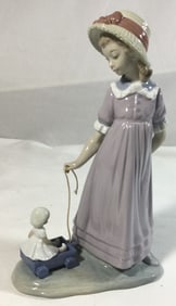 Vintage Lladro Girl Pulling Wagon