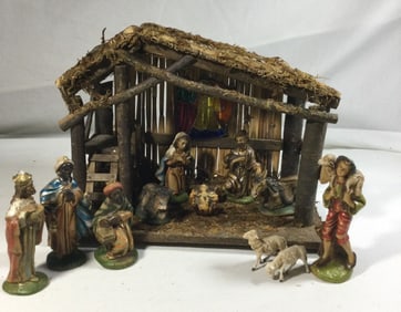 Nativity Set w/ Manger & Figures, Made in Italy