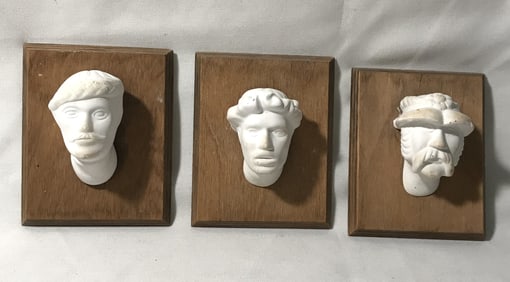 Polish Made Face Sculptures on Wood Plaque