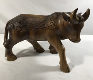 Vintage Hand Carved Wood Bull - 18 inches long