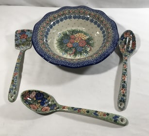 Made in Poland Blue Rose Polish Pottery Bowl