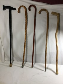Walking Cane Collection (5) all made of wood