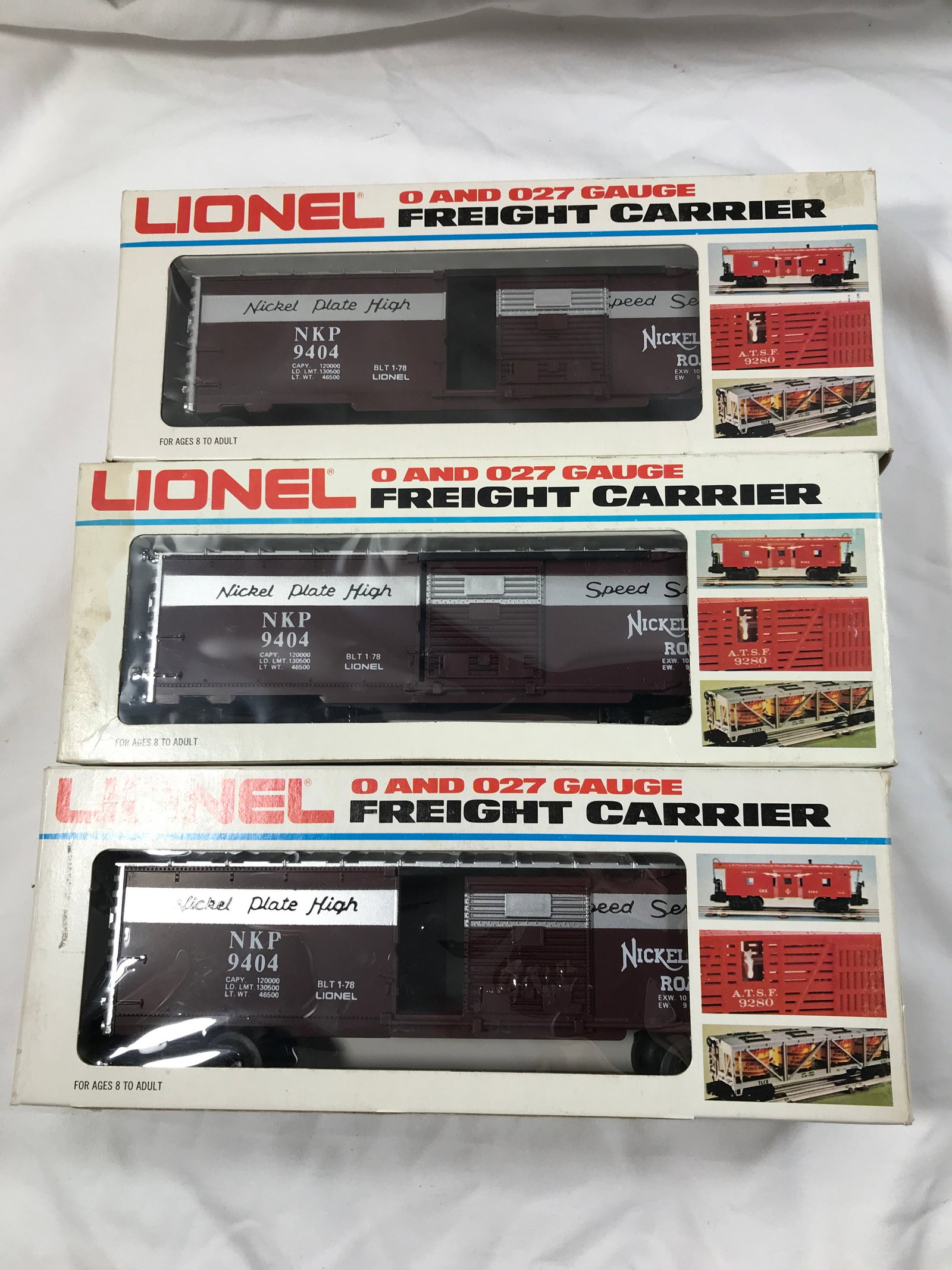 Lionel 9404 Nickel Plate Road Boxcars (3): All three are in original boxes