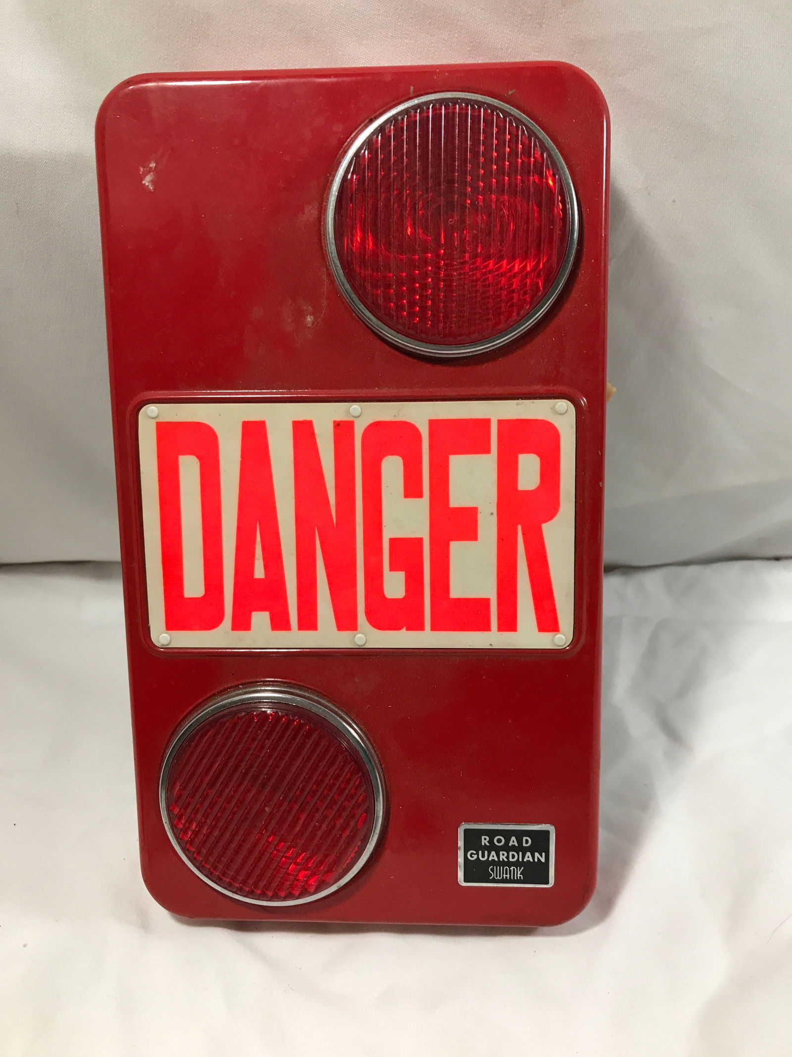 Mid Century Road Guardian Danger Light: By Swank, 1950s Flashing Lights, measures 12 x 7 inches