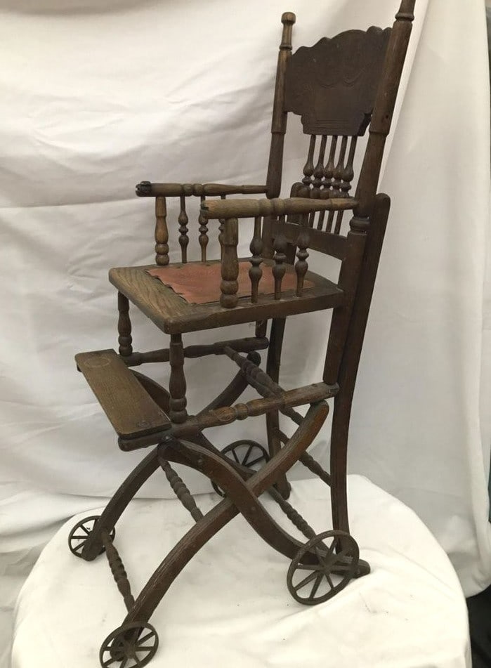 Antique Wood Convertible High Chair Stroller (1 of 10)