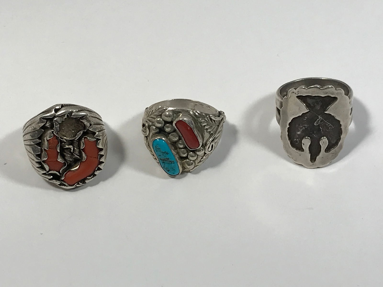 Sterling Rings (3) Coral, Turquoise & Southwestern (1 of 5)