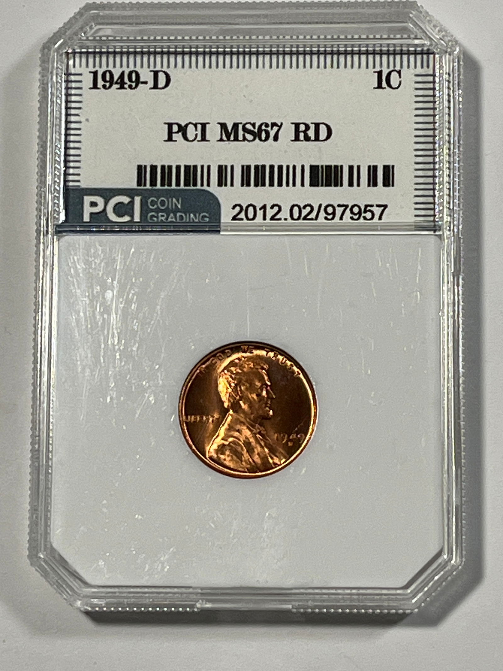 1949-D Lincoln Wheat Cent Red MS67: PCI Graded