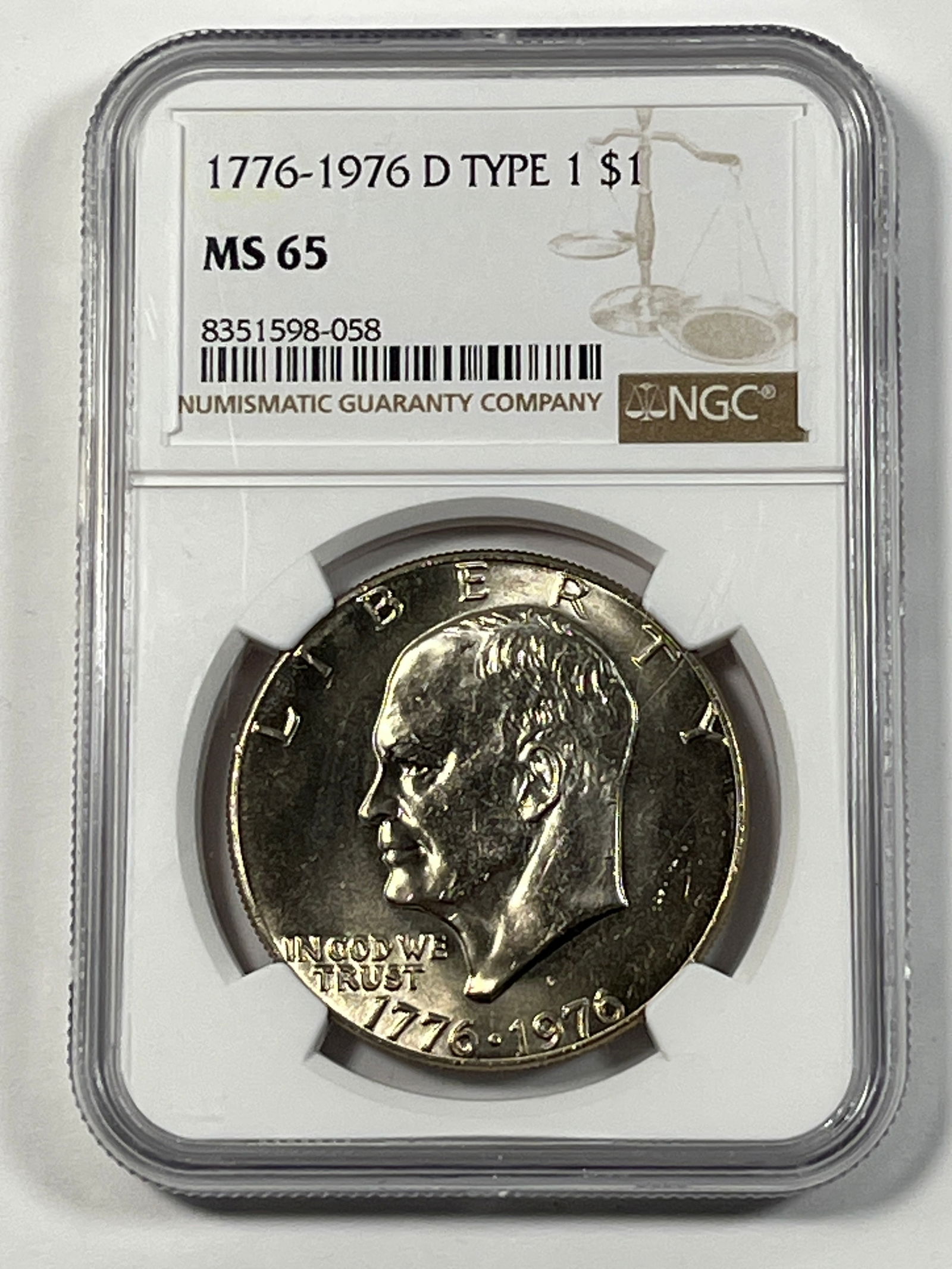 1976 D Type 1 Eisenhower Dollar: MS65 NGC