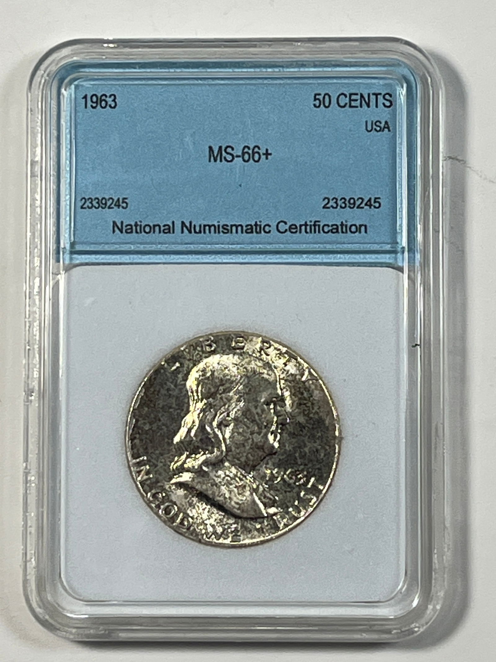 1963 Franklin Half Dollar MS66+: National Numismatic Certification