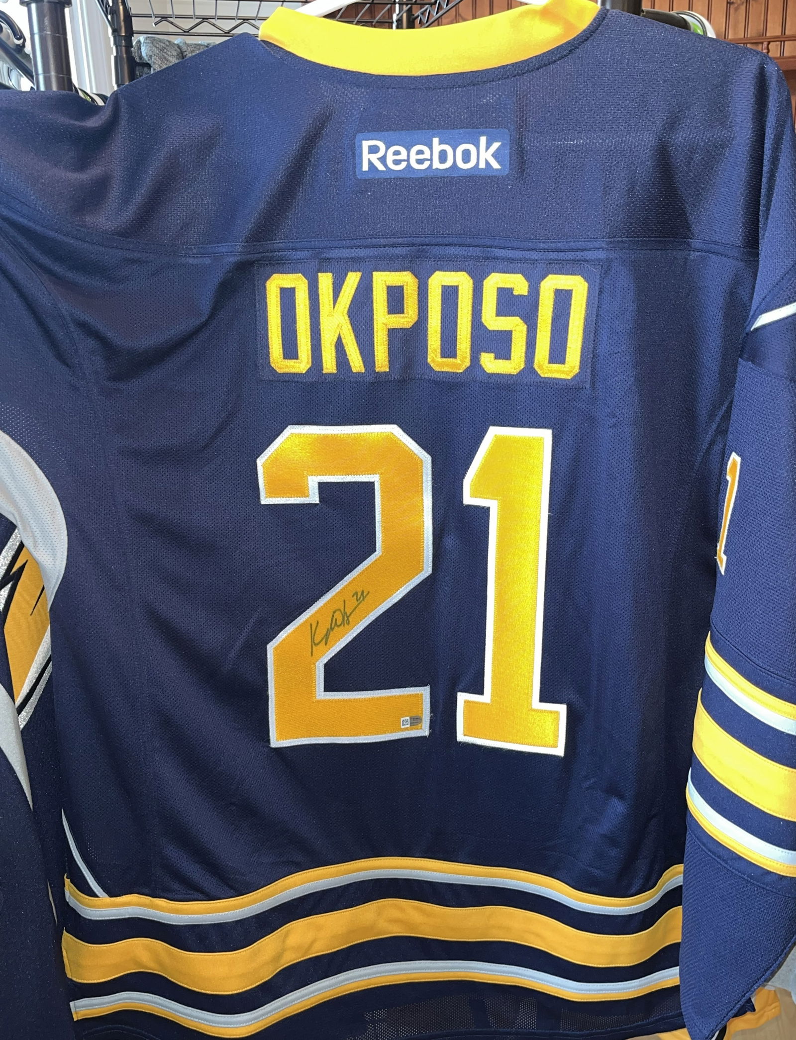Autographed Kyle Okposo Sabres Jersey: NHL Official Reebok XL, Blue & Gold